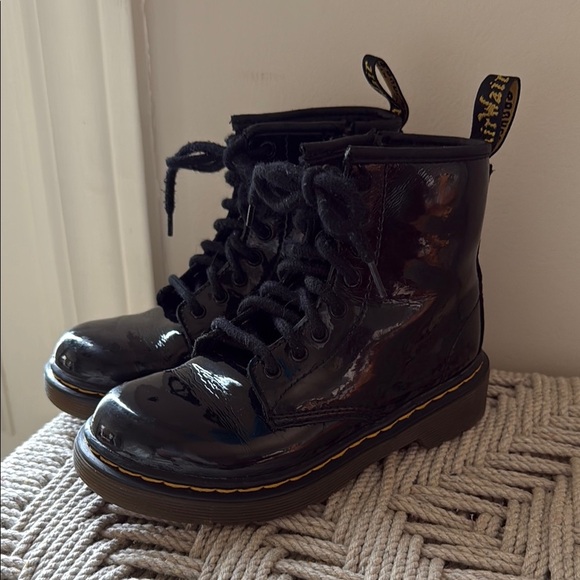 Doc Martens 1460 Kids Size 13 Black Black Patent Leather Boots Side Zip